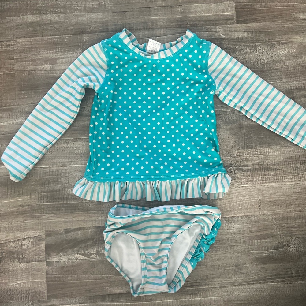 Ruffle Butts Turquoise Polka Dot Rashguard Set